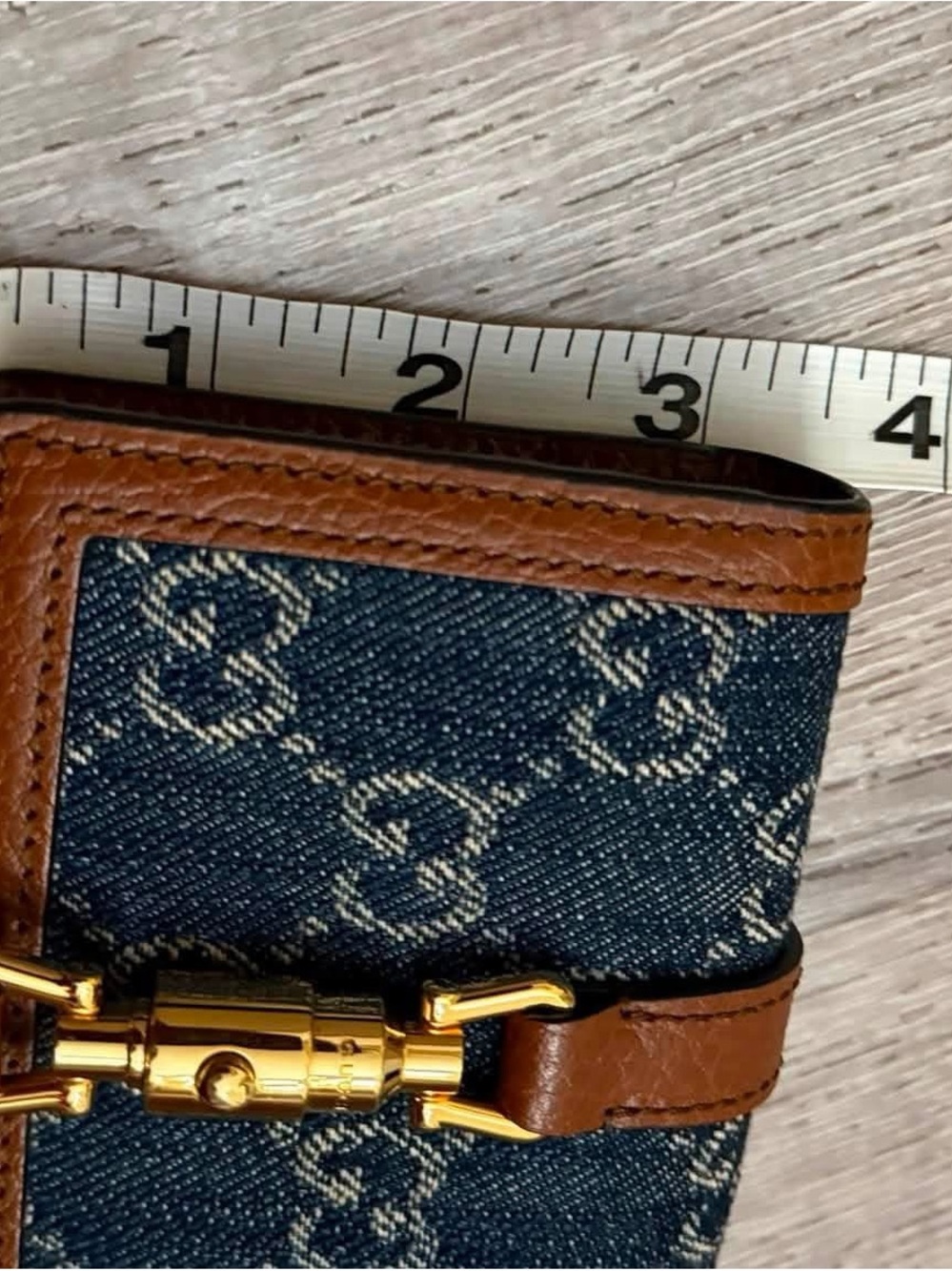 Gucci Blue GG Denim Wallet with Brown Leather Trim and Brass Horsebit - Picture 9 of 9